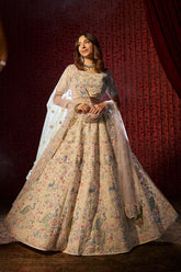 Georgette Lehenga with Minimalist Embroidery and Soft Pastel Tones